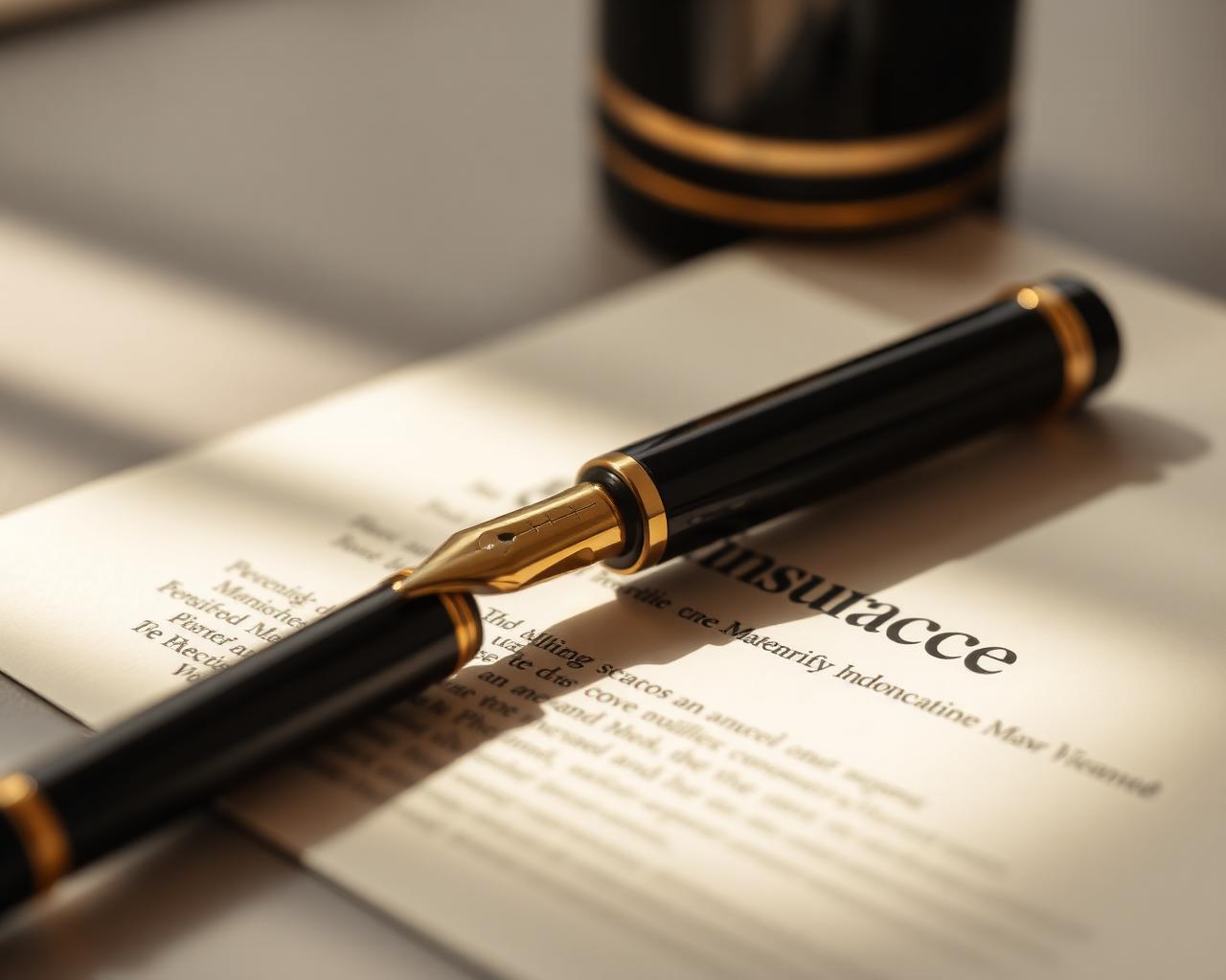 Fountain pen resting on an insurance document